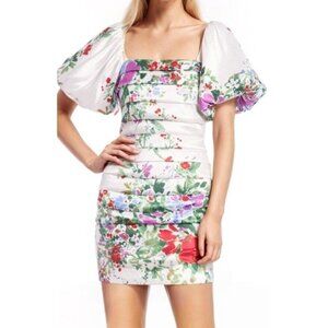 Jewel Badgley Mischka Sz 6 Dress Floral Puff Sleeve Mini Party Wedding Cocktail